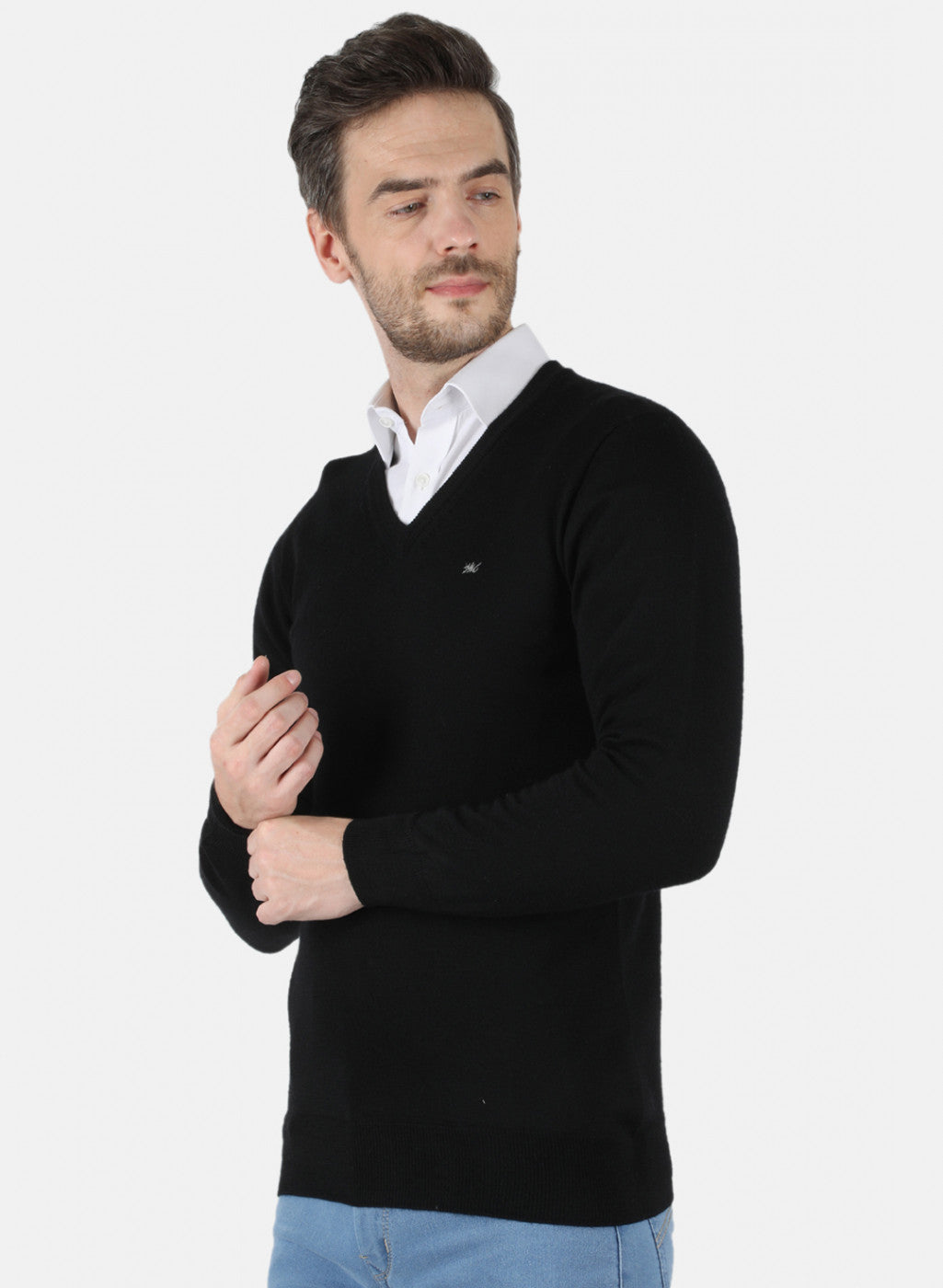 Men Black Solid Pullover