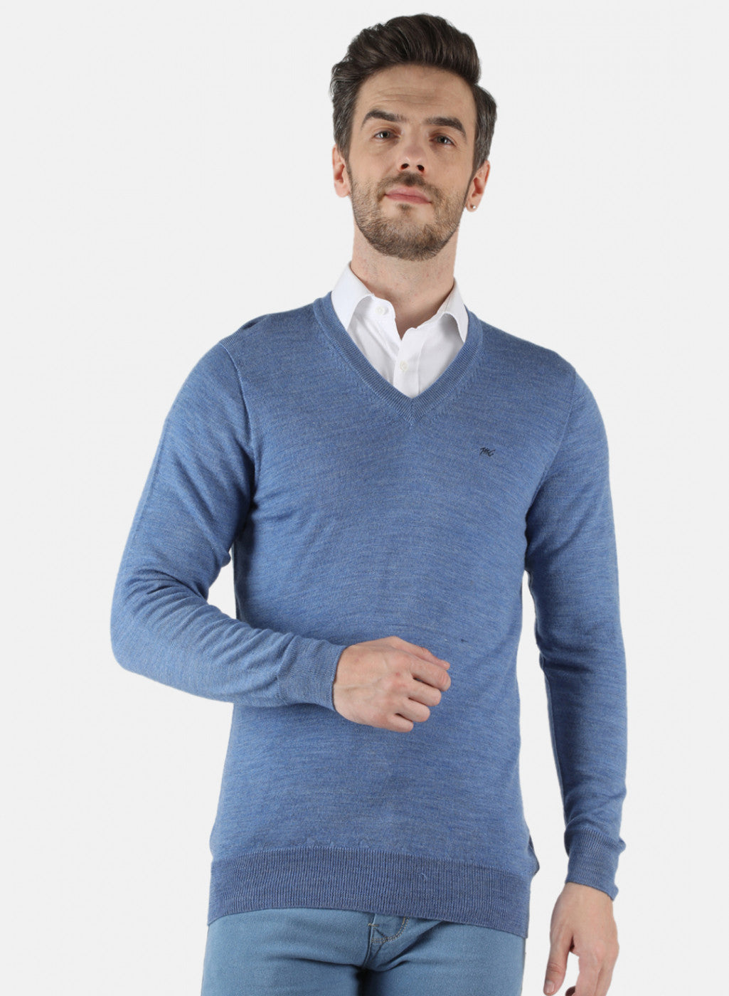 Men Blue Solid Pullover