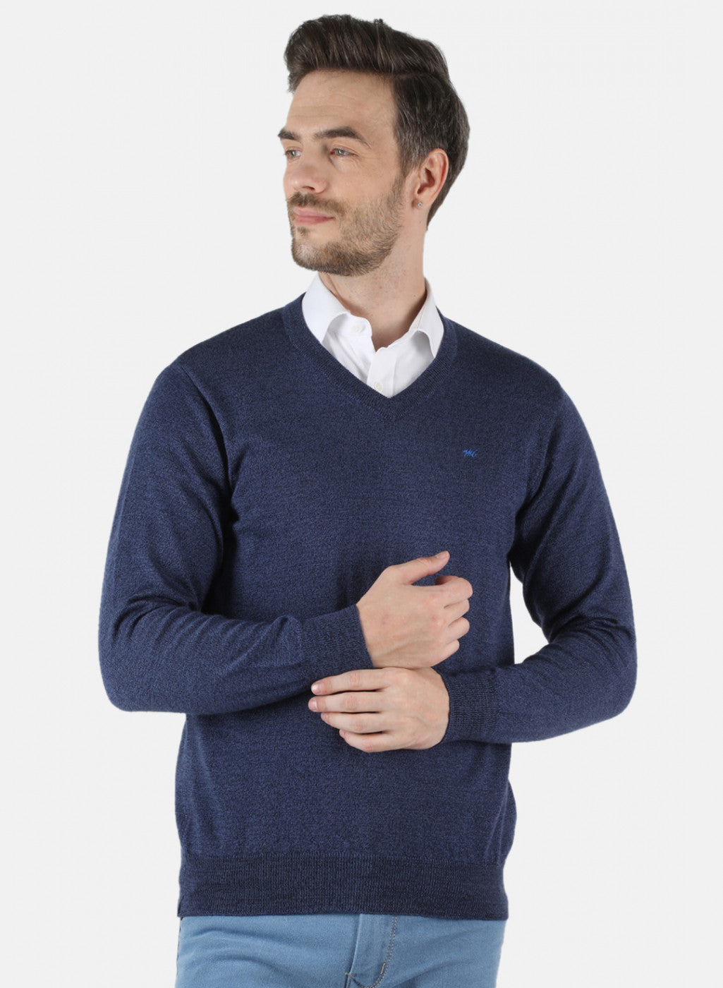 Men NAvy Blue Solid Pullover