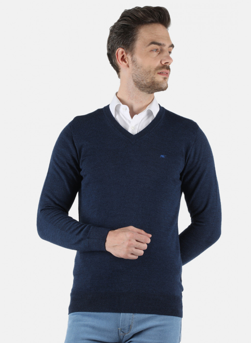 Men NAvy Blue Solid Pullover