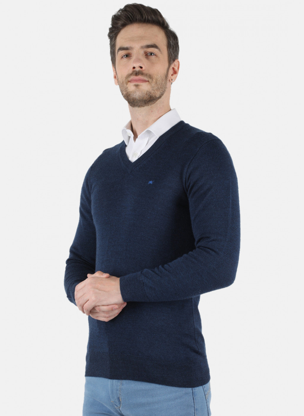 Men NAvy Blue Solid Pullover