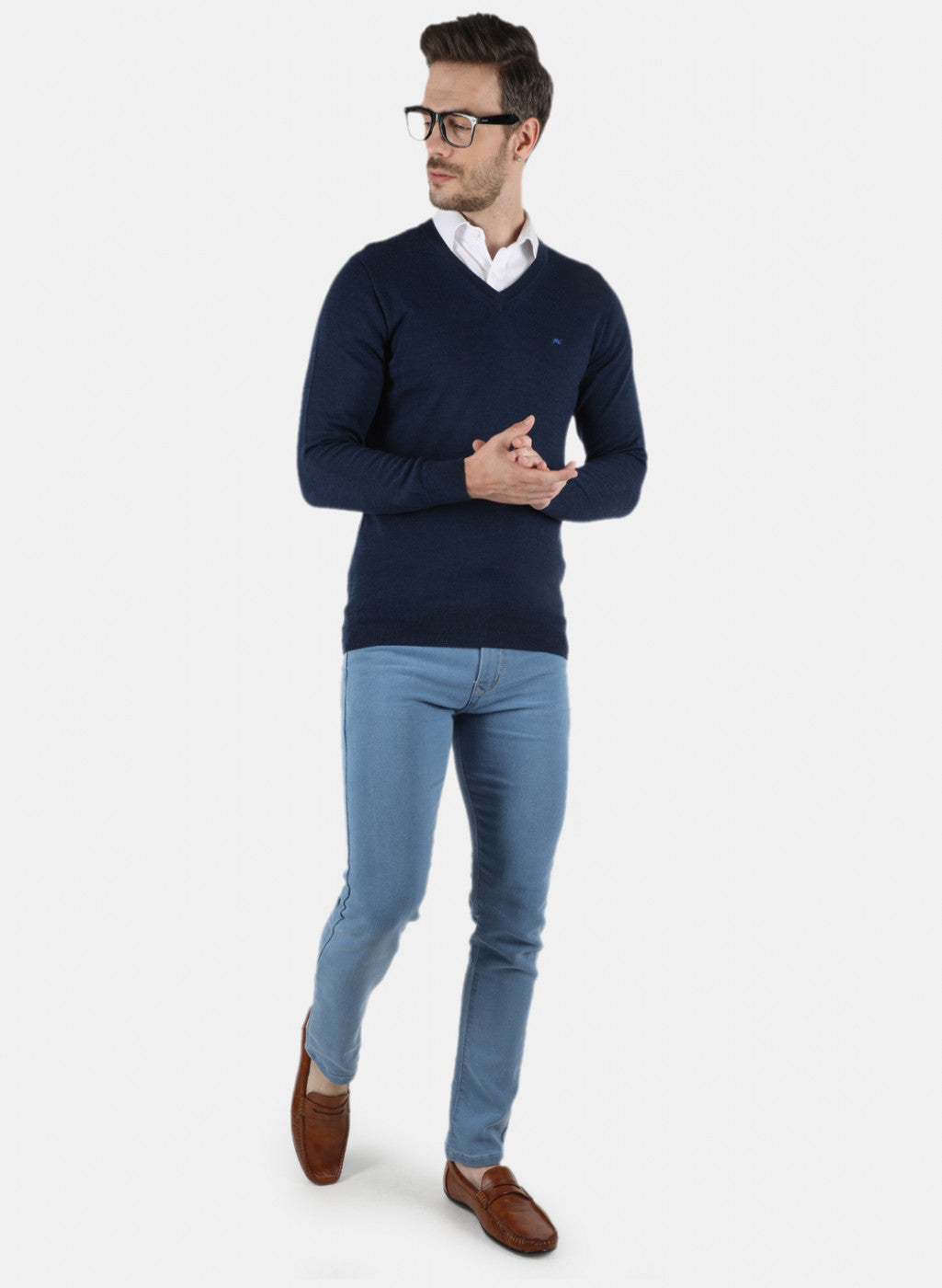 Men NAvy Blue Solid Pullover