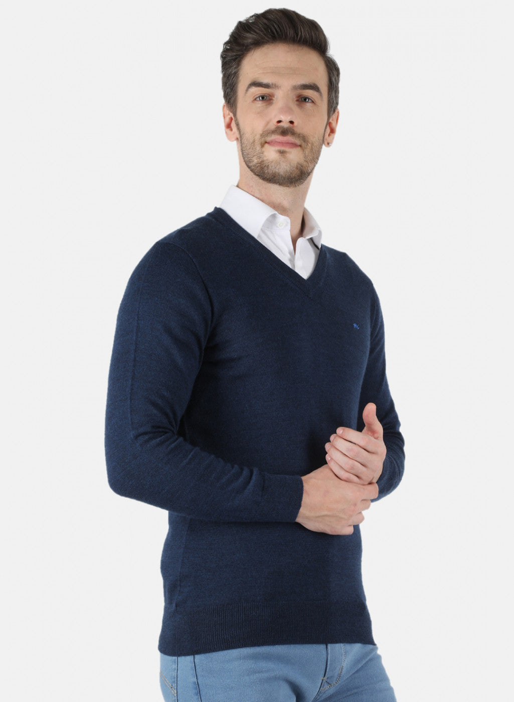 Men NAvy Blue Solid Pullover