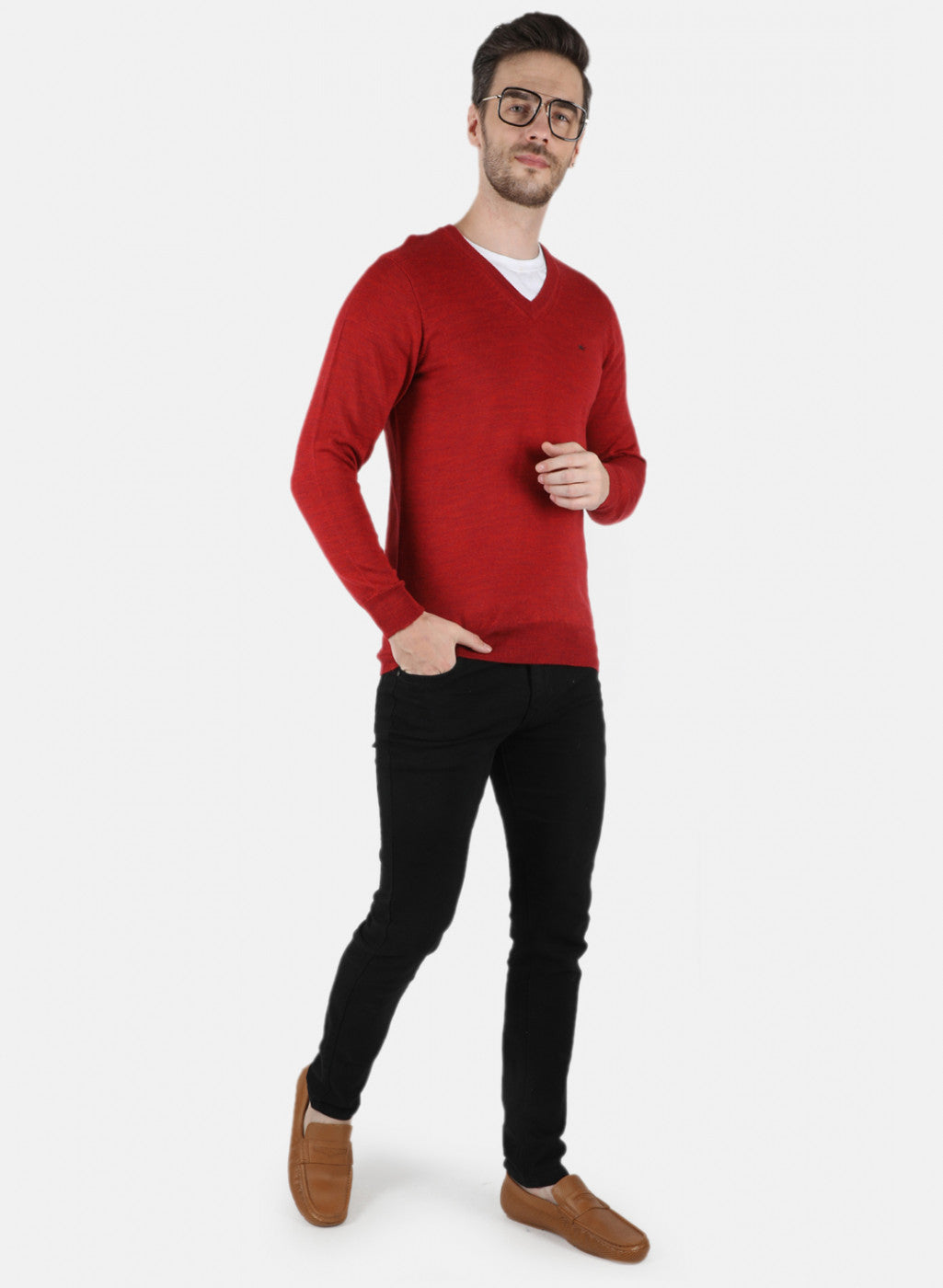 Men Red Solid Pullover