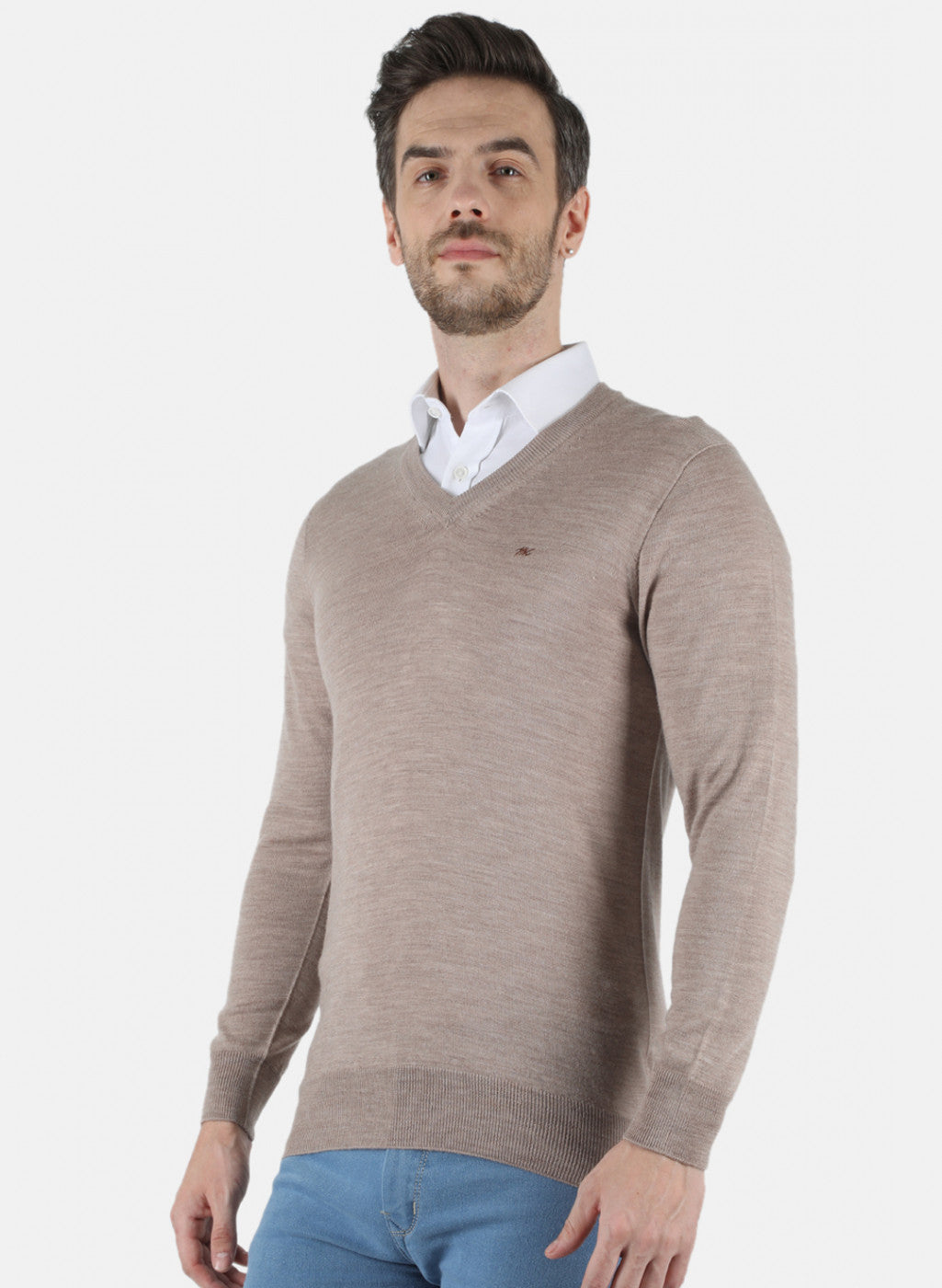 Men Beige Solid Pullover