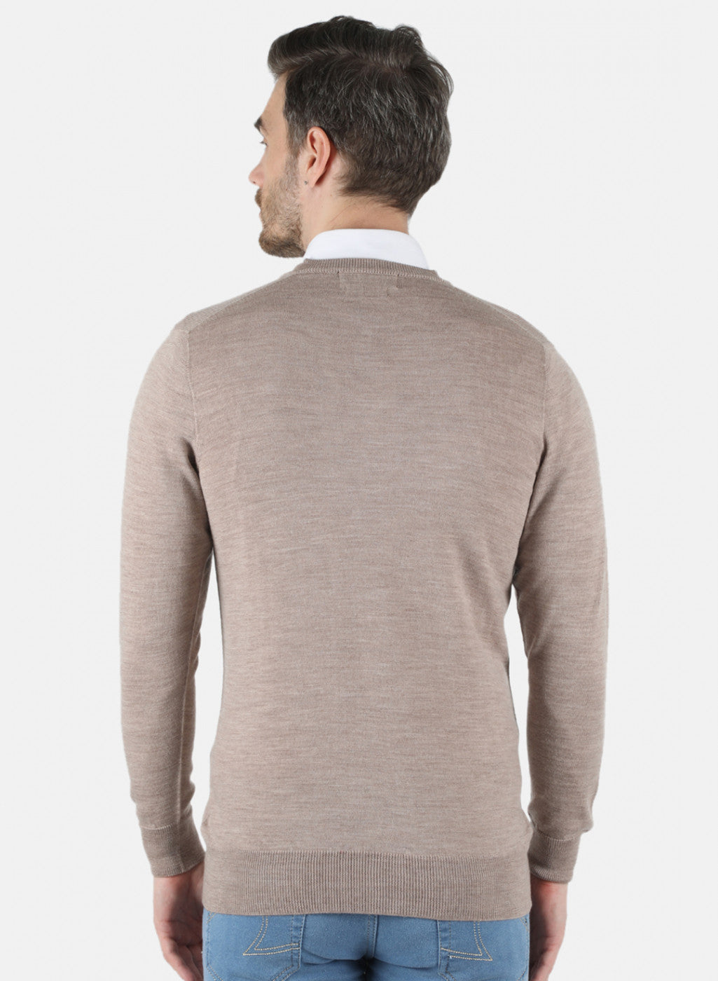 Men Beige Solid Pullover