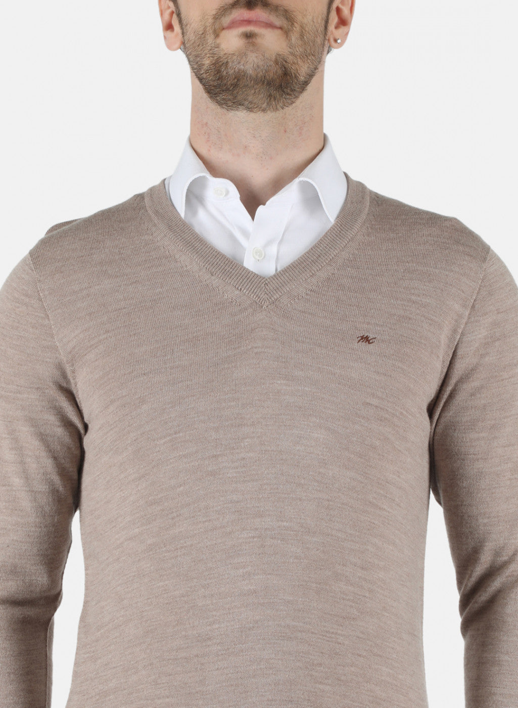 Men Beige Solid Pullover