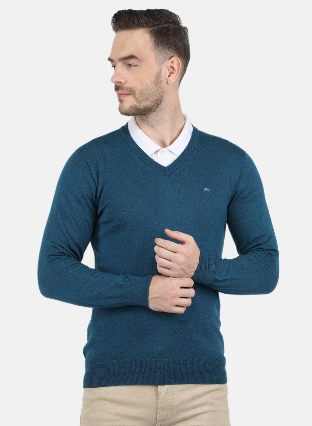 Men Blue Solid Pullover