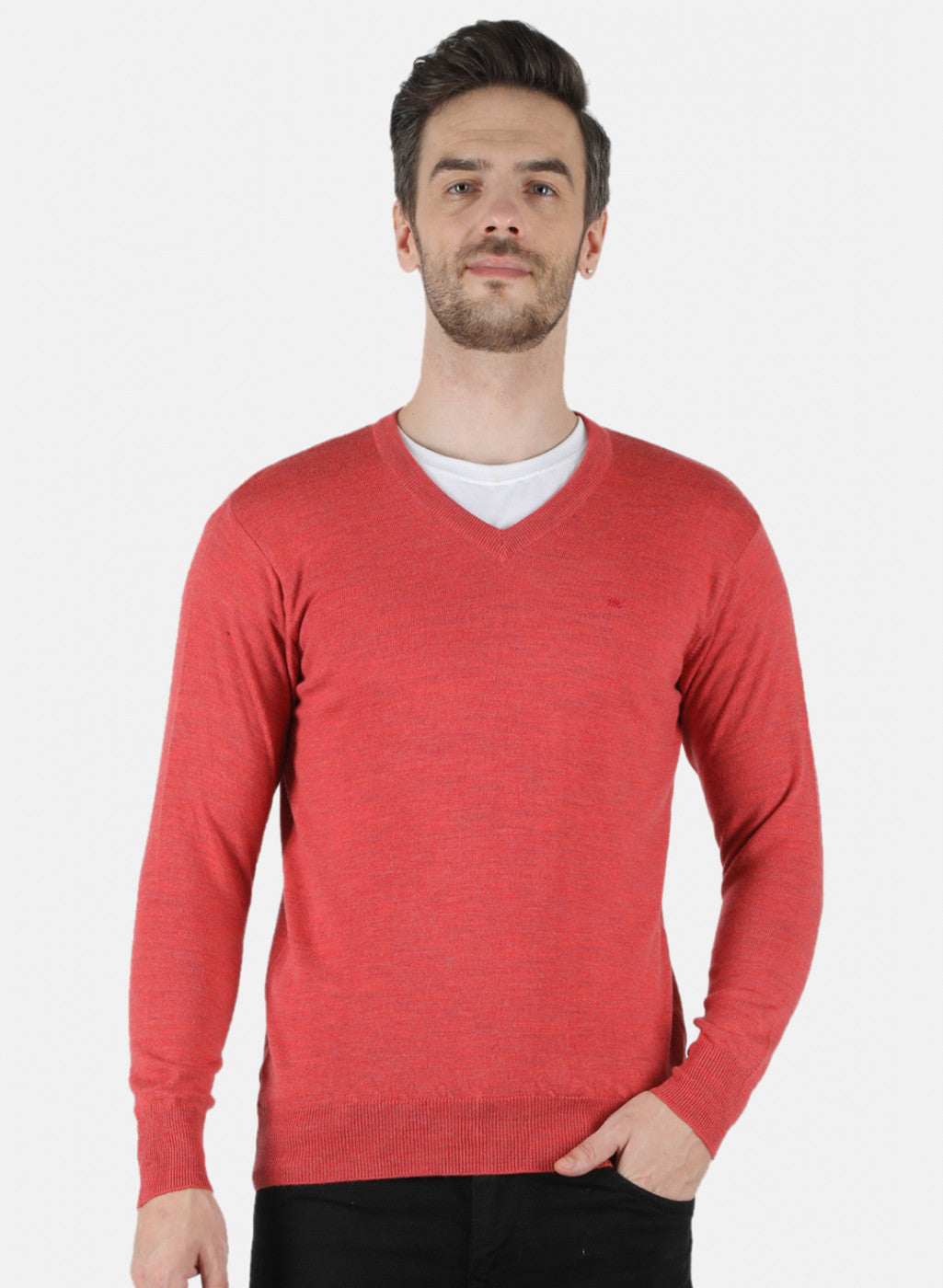 Men Light Red Solid Pullover