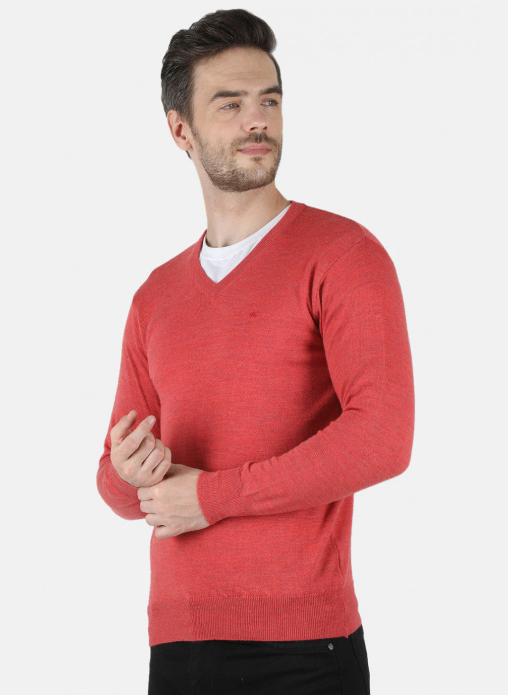 Men Light Red Solid Pullover