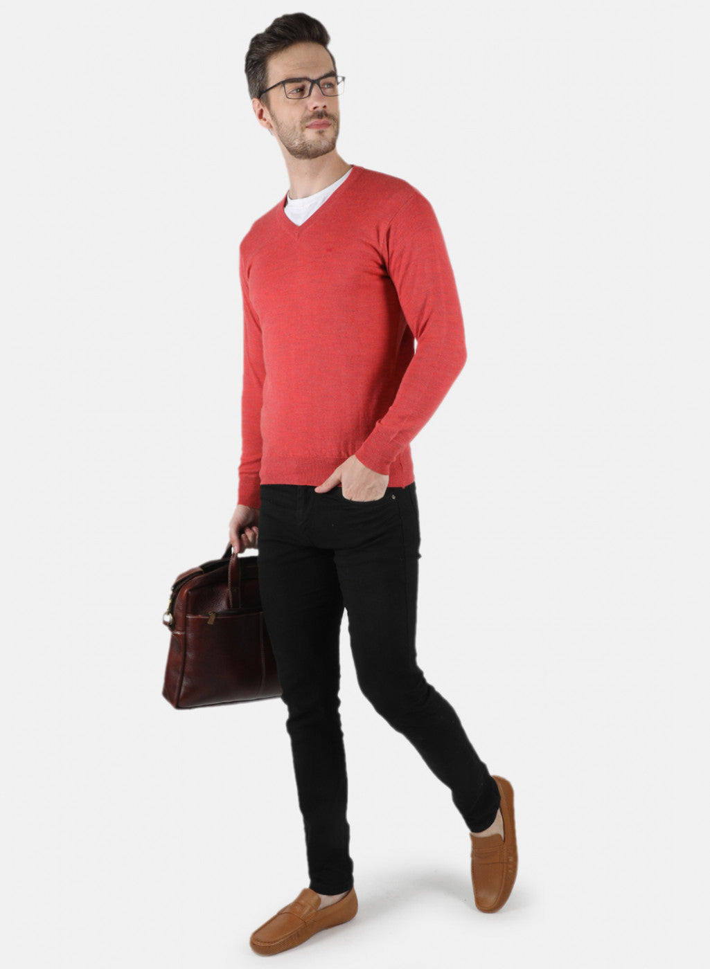 Men Light Red Solid Pullover