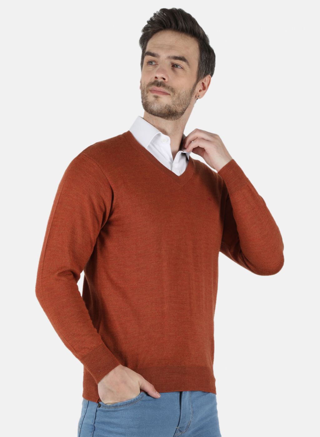 Men Orange Solid Pullover