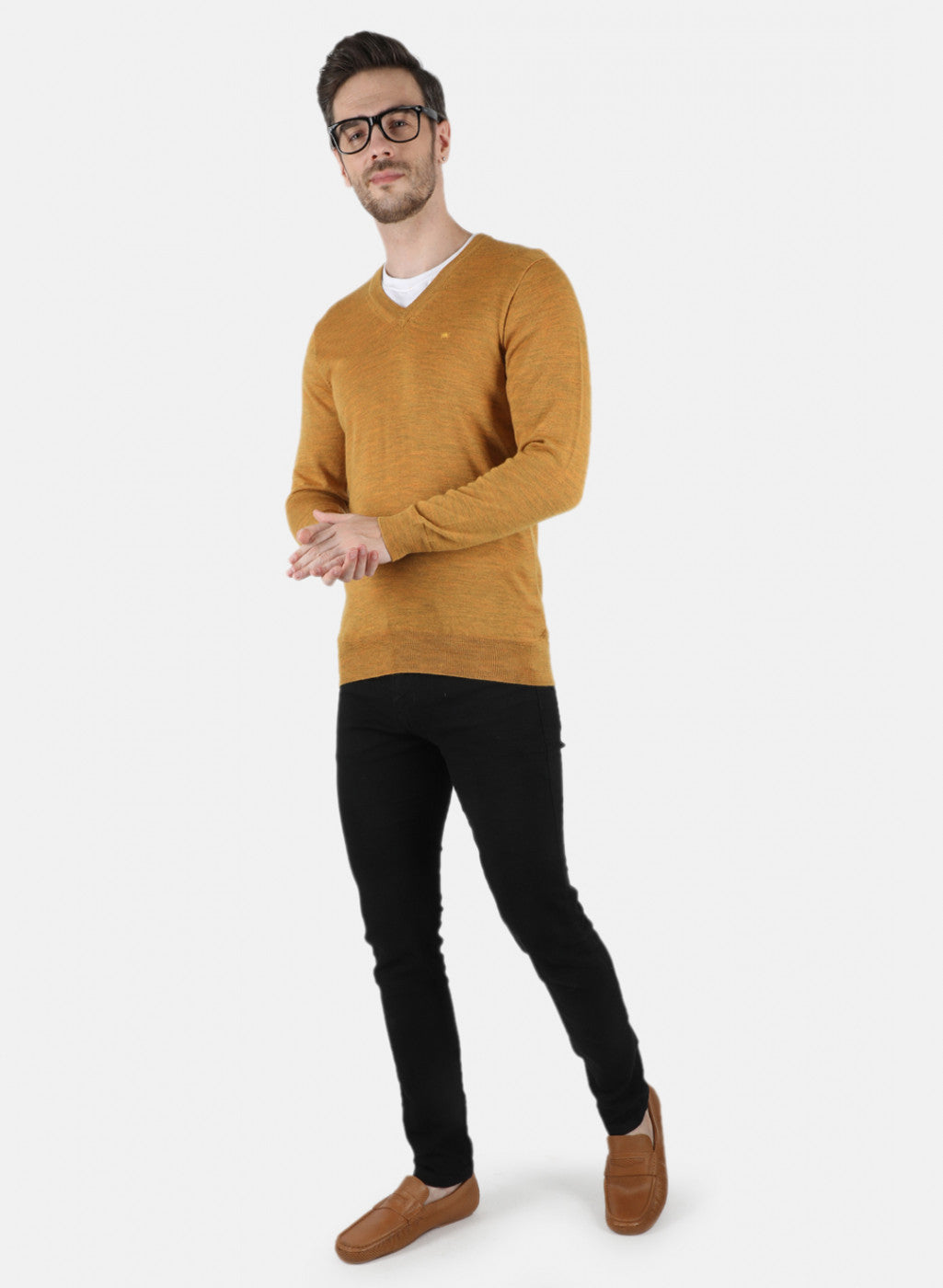 Men Gold Solid Pullover