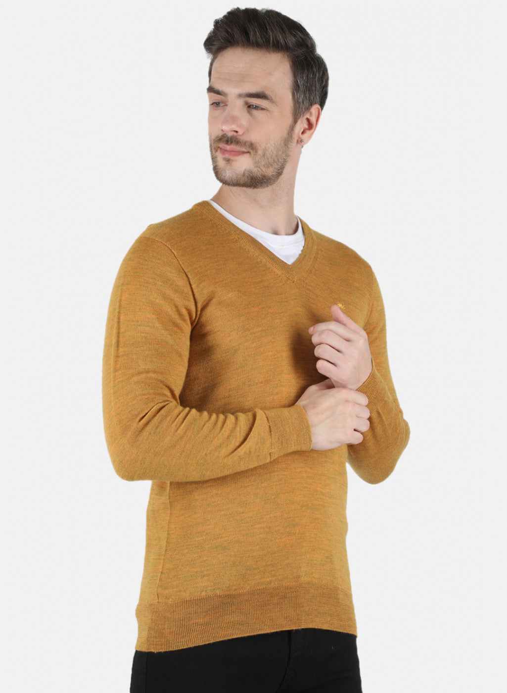 Buy Golden Self Design V Neck Sweater Online in India - Monte Carlo