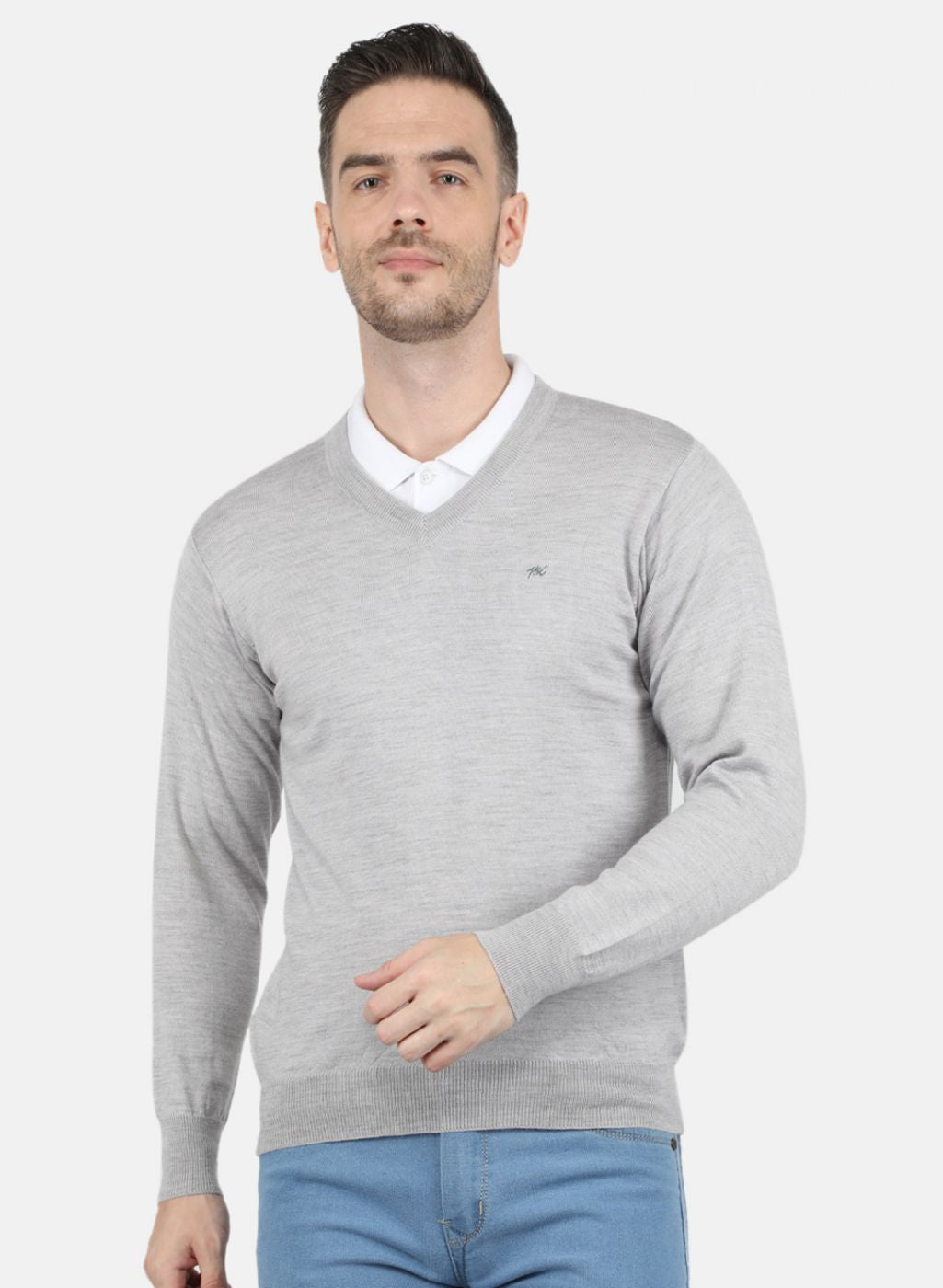 Men Grey Solid Pullover