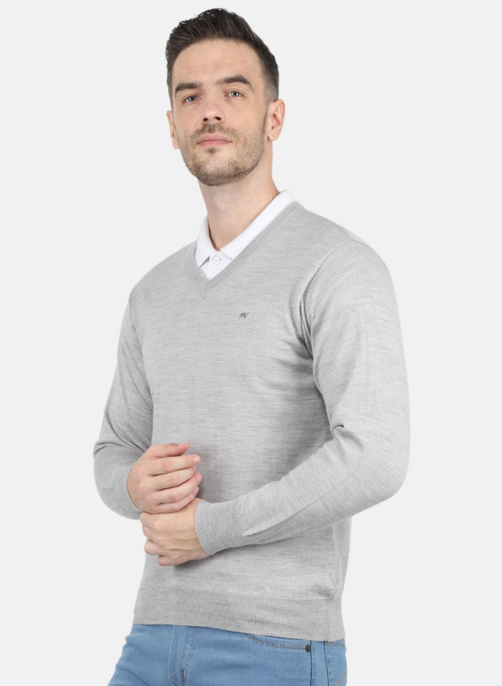 Men Grey Solid Pullover