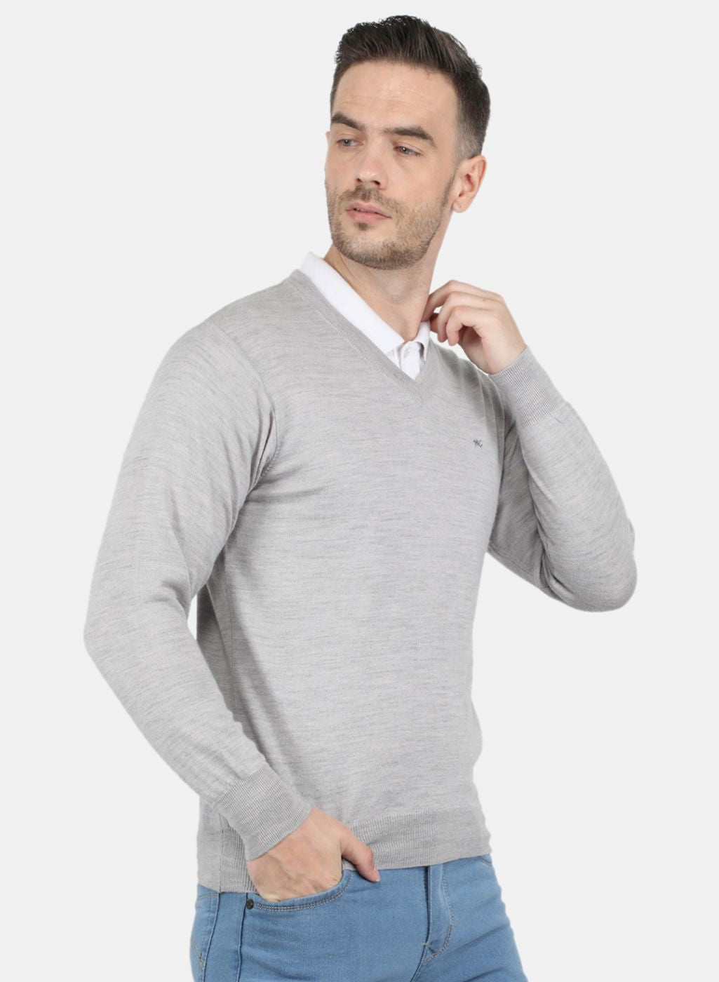 Men Grey Solid Pullover