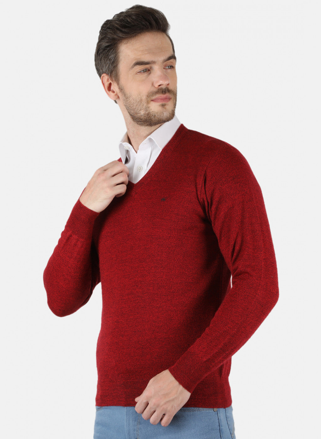 Men Red Solid Pullover