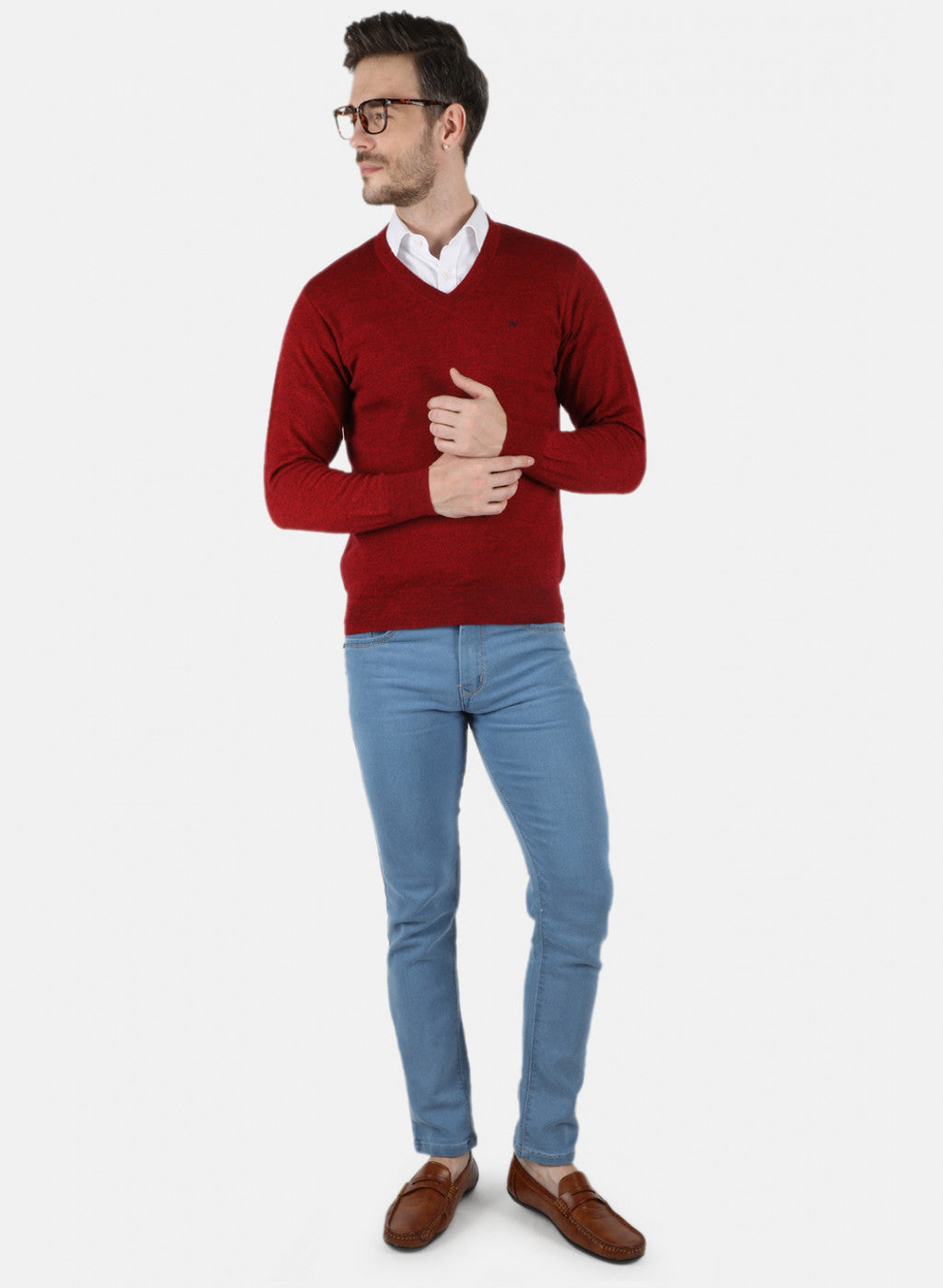 Men Red Solid Pullover