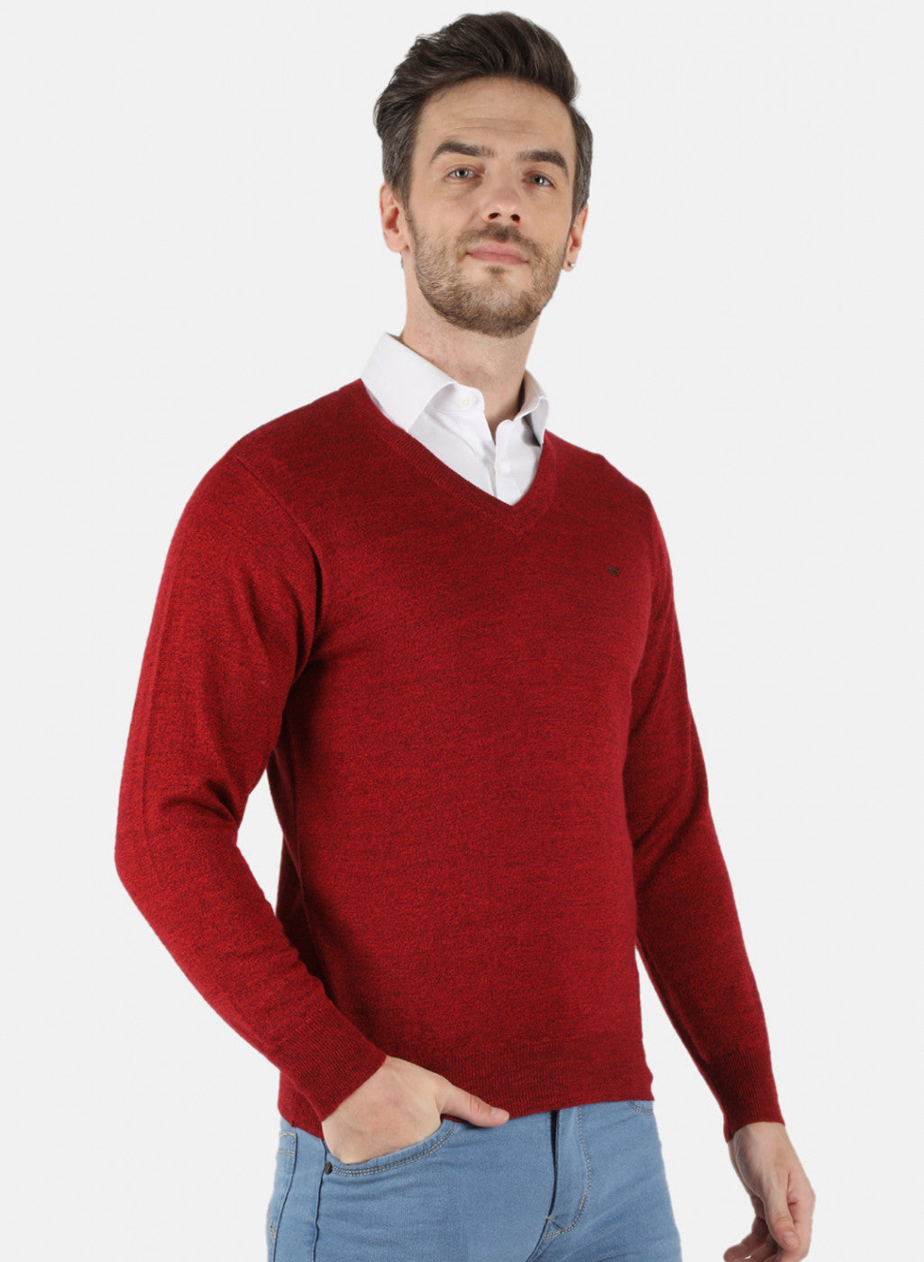 Men Red Solid Pullover