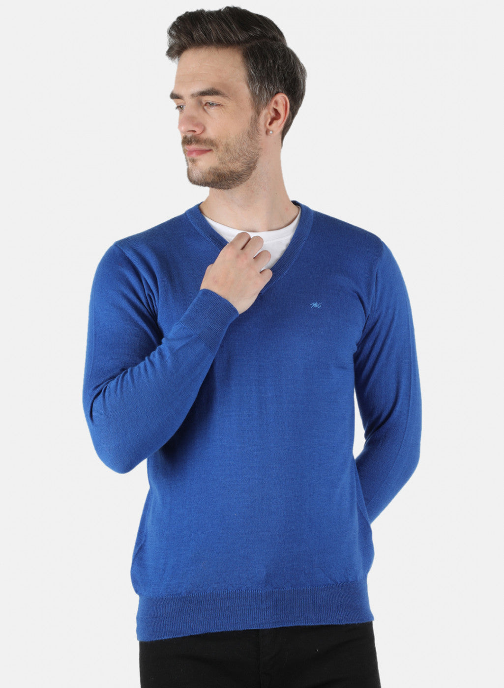 Men Blue Solid Pullover