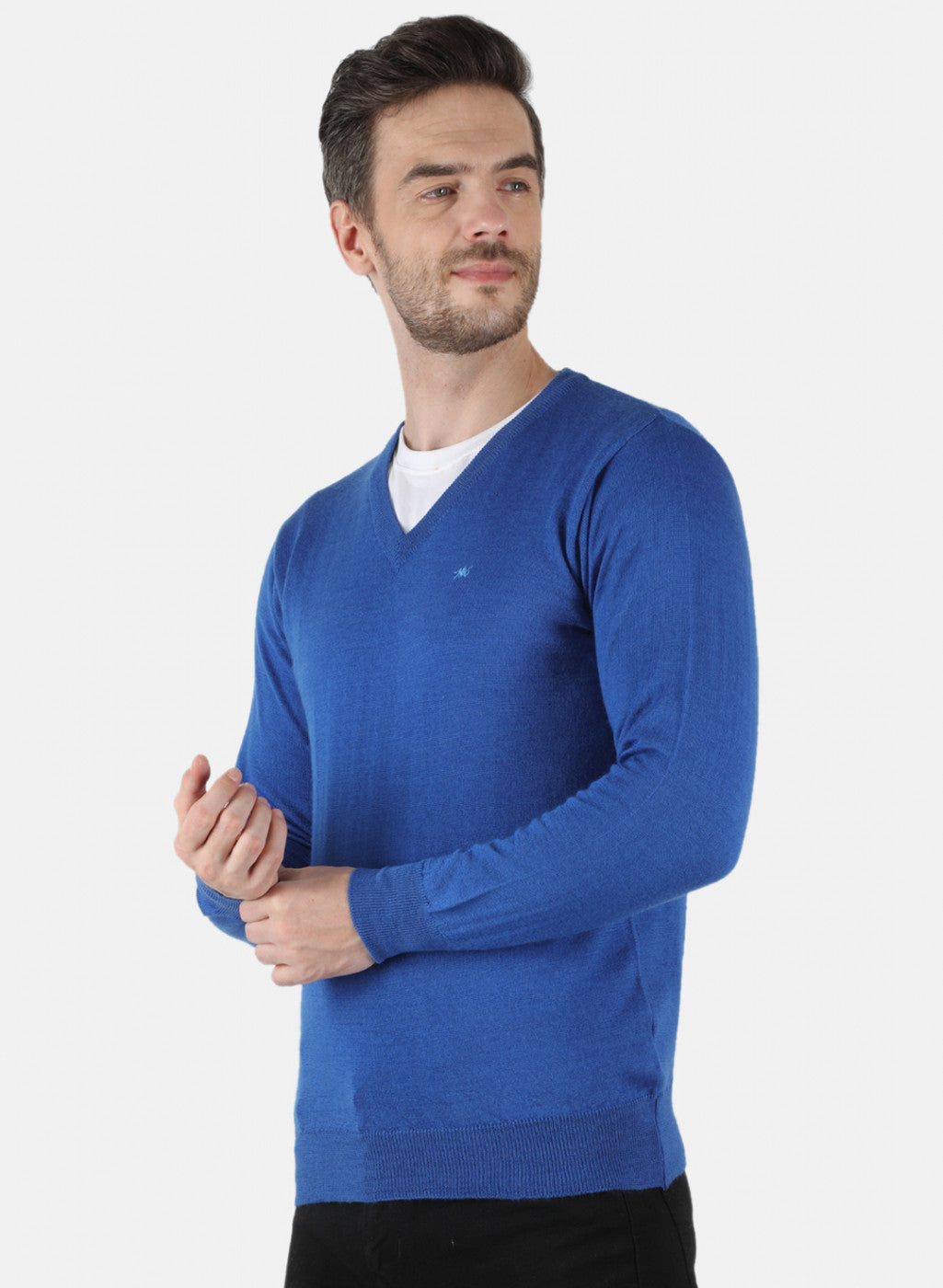 Men Blue Solid Pullover