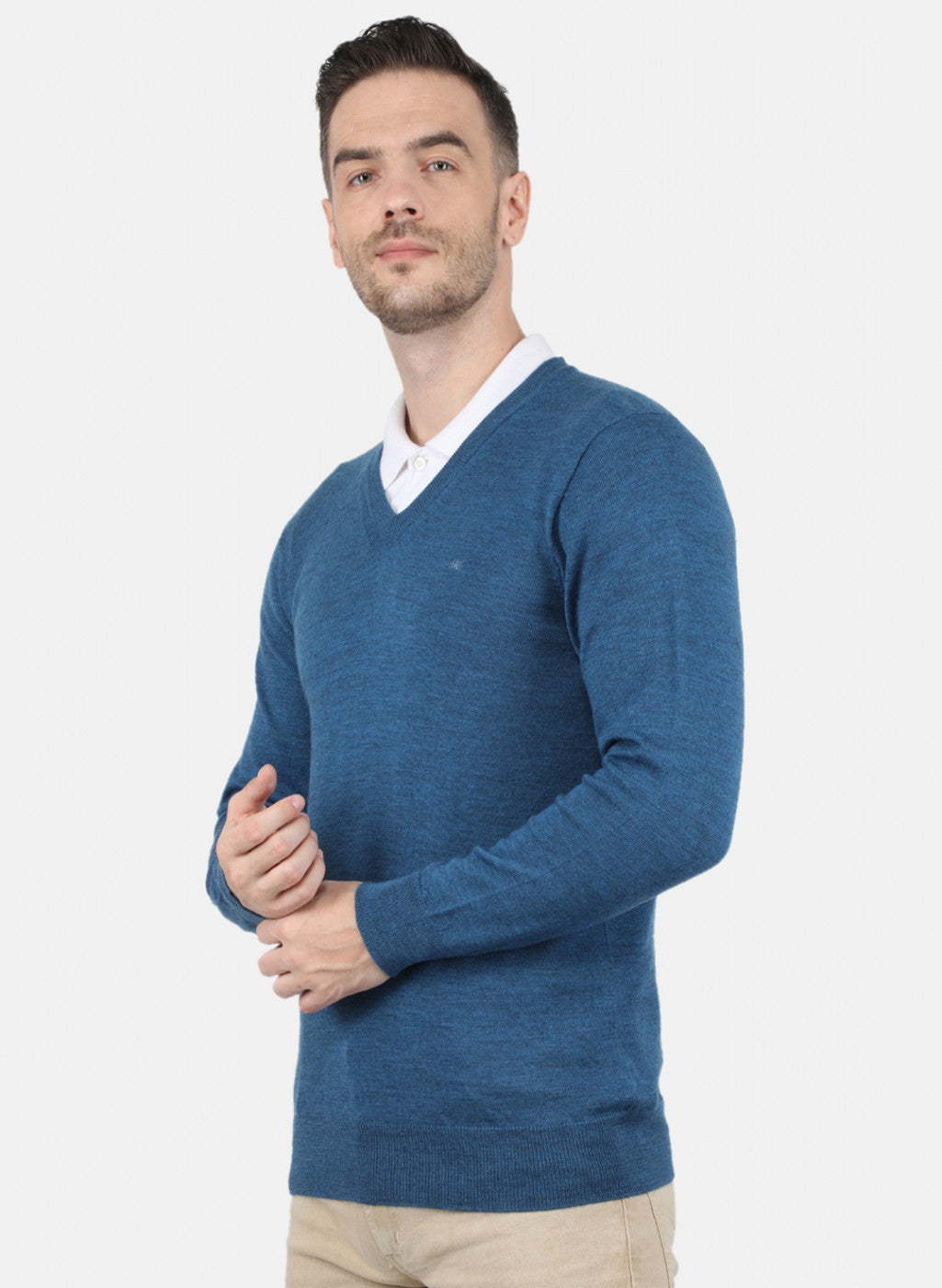 Men Blue Solid Pullover