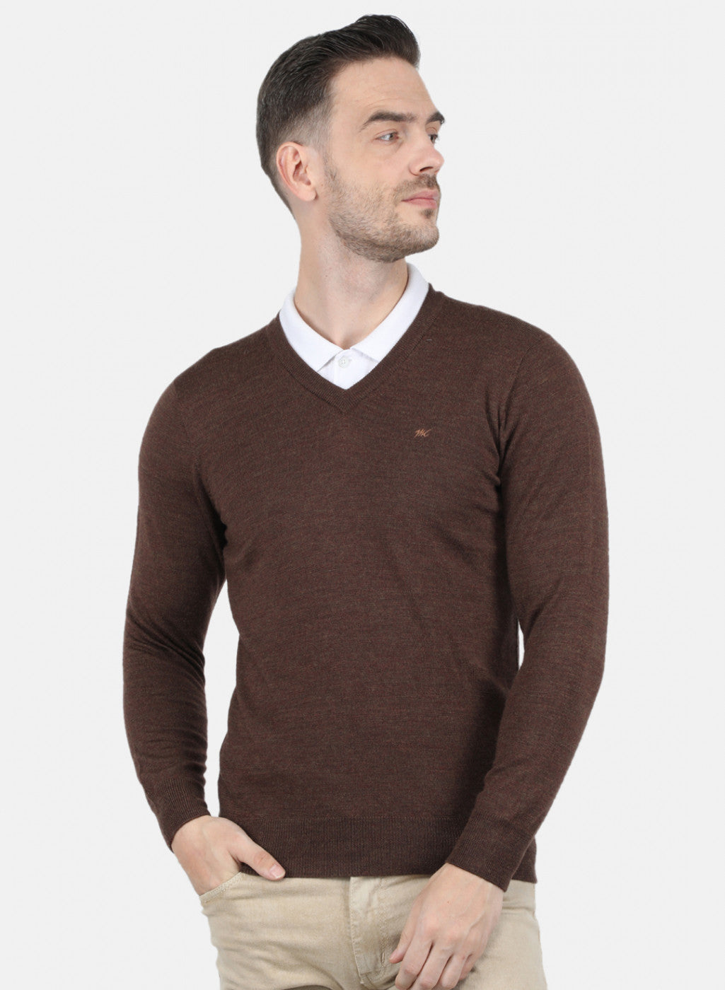 Men Brown Solid Pullover