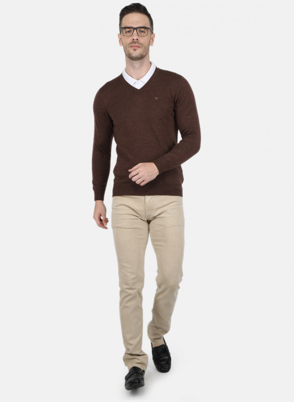 Men Brown Solid Pullover