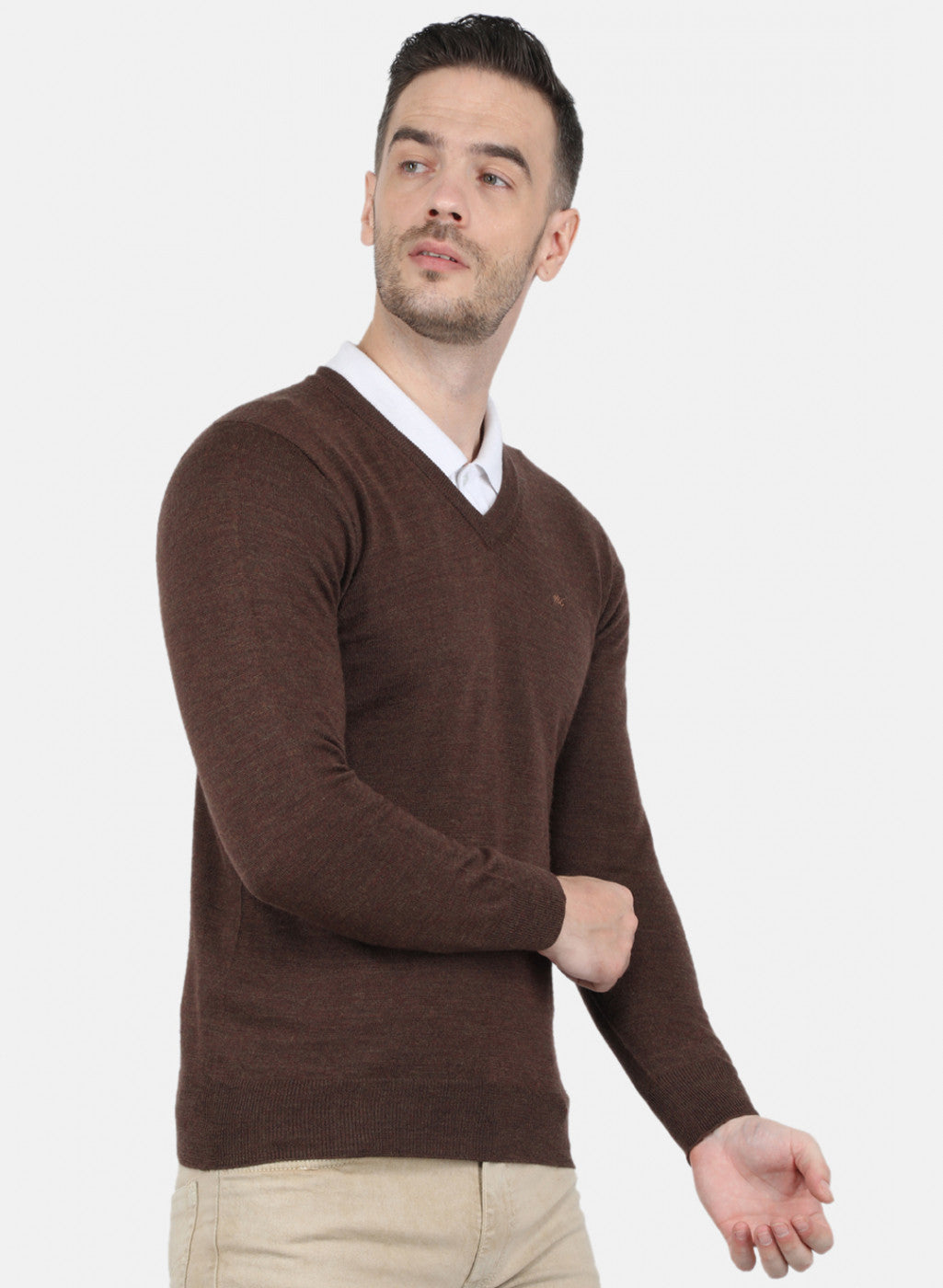 Men Brown Solid Pullover