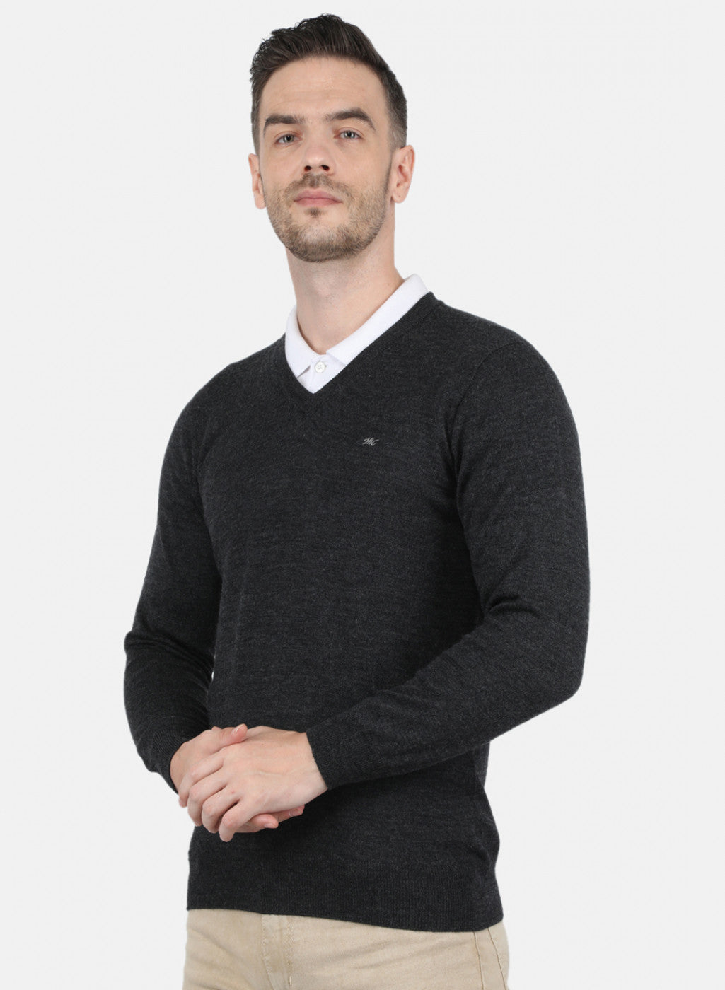 Men Grey Solid Pullover