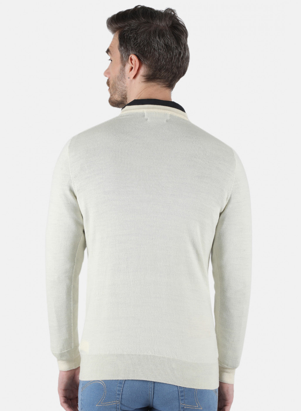 Men Off White Solid Pullover