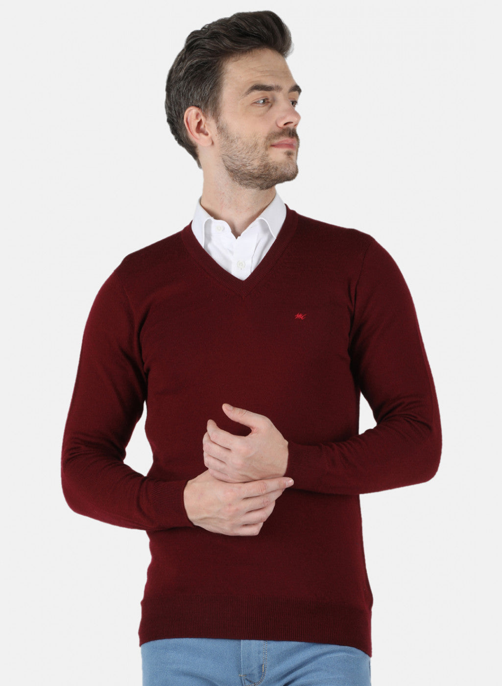 Men Maroon Solid Pullover