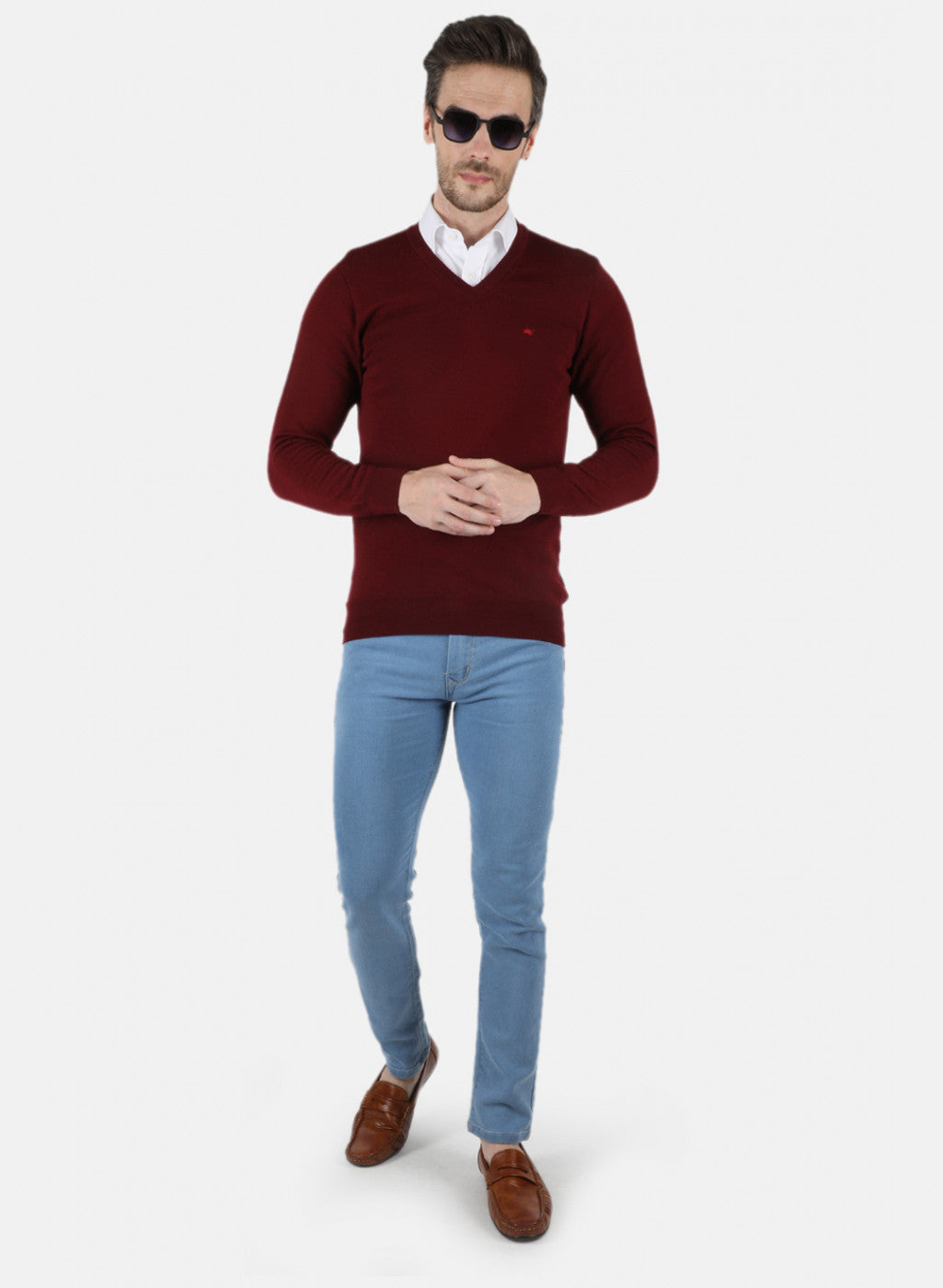 Men Maroon Solid Pullover