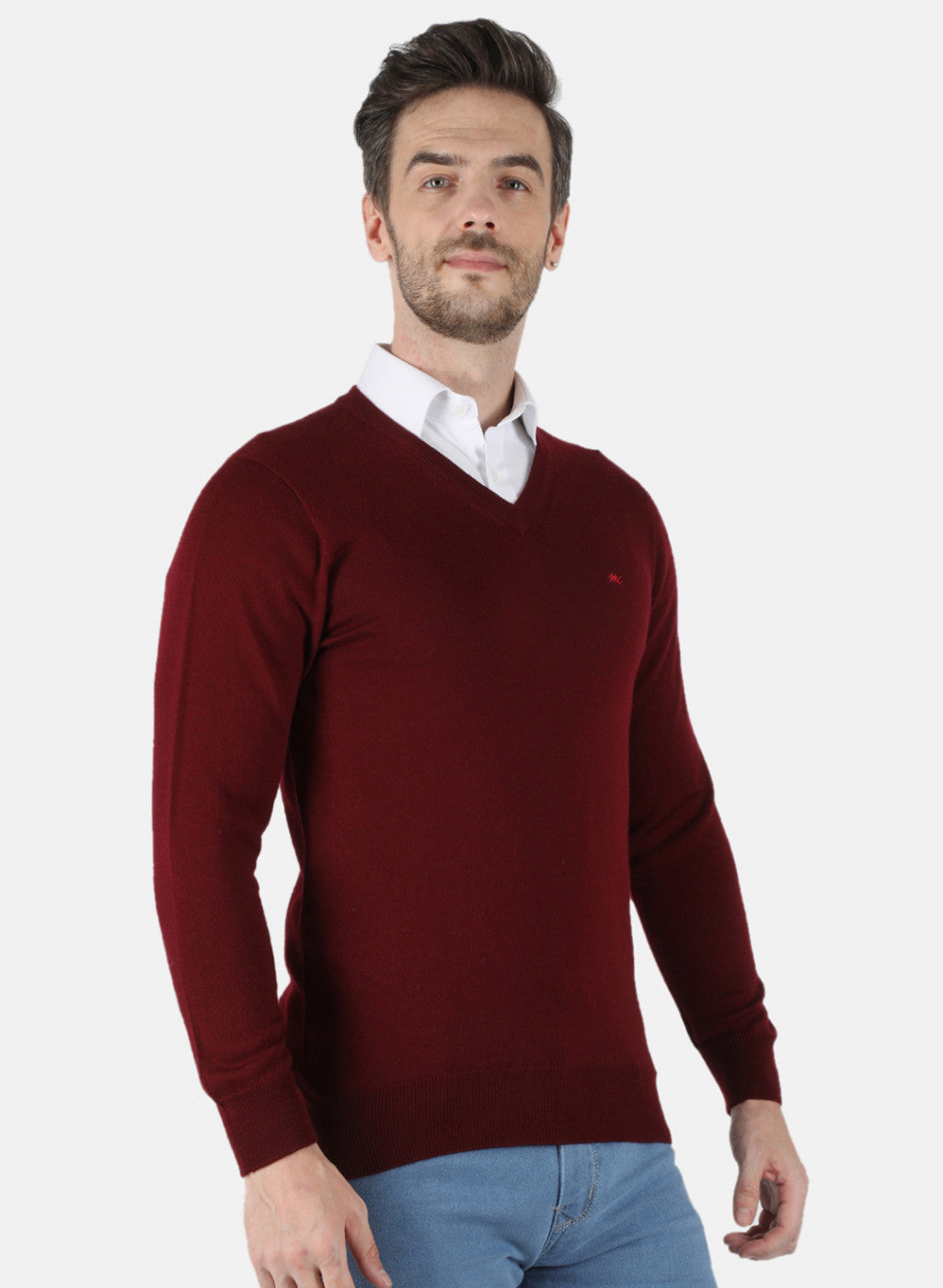 Men Maroon Solid Pullover