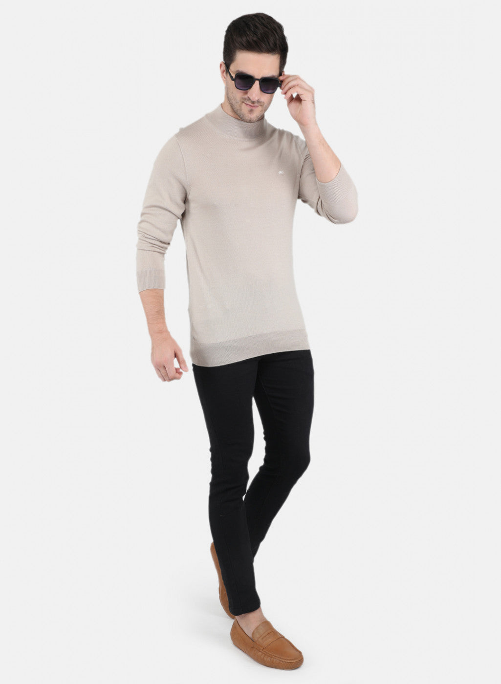 Men Beige Solid Pullover