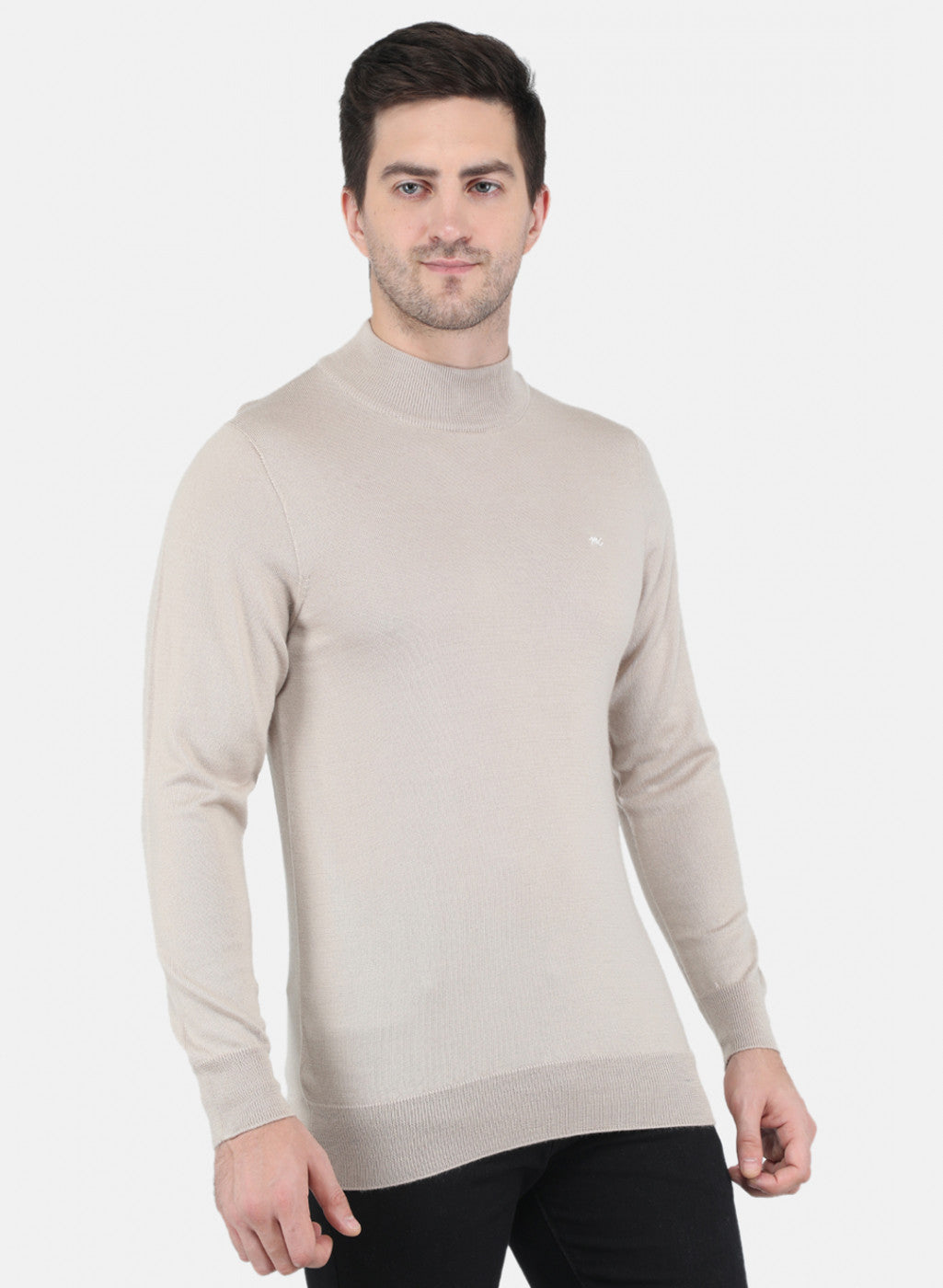 Men Beige Solid Pullover