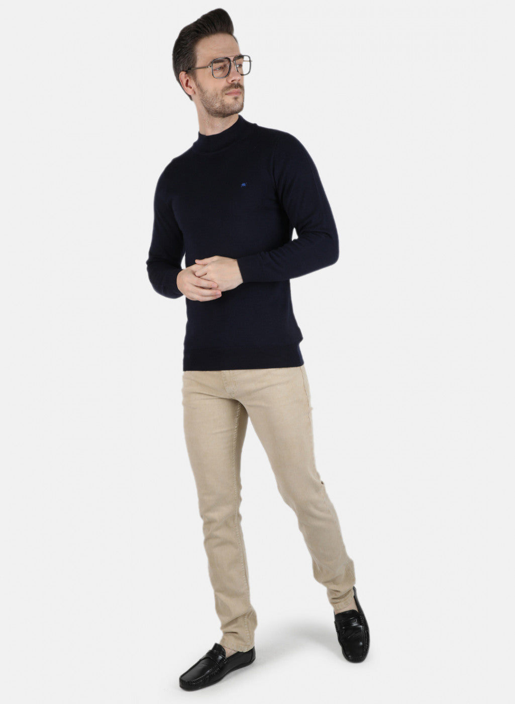 Men NAvy Blue Solid Pullover