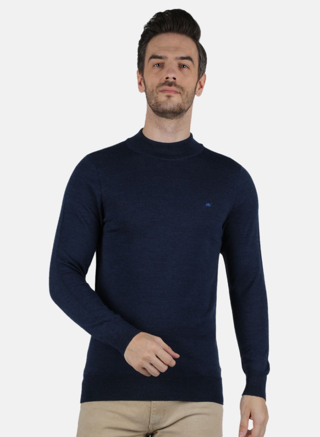 Men NAvy Blue Solid Pullover