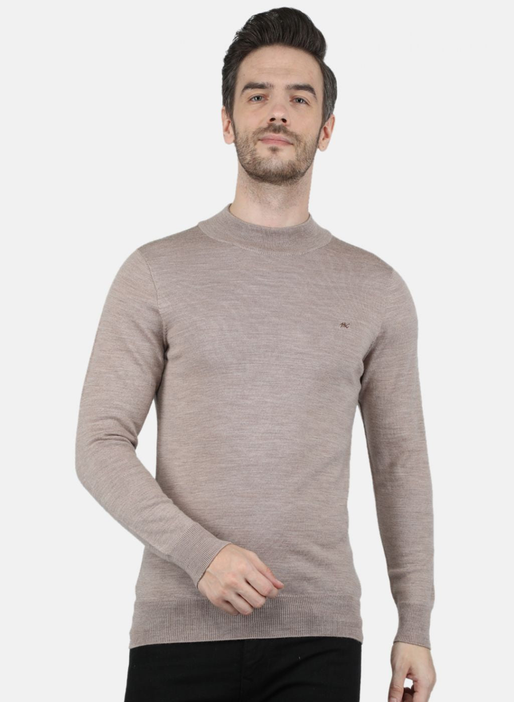 Men Beige Solid Pullover