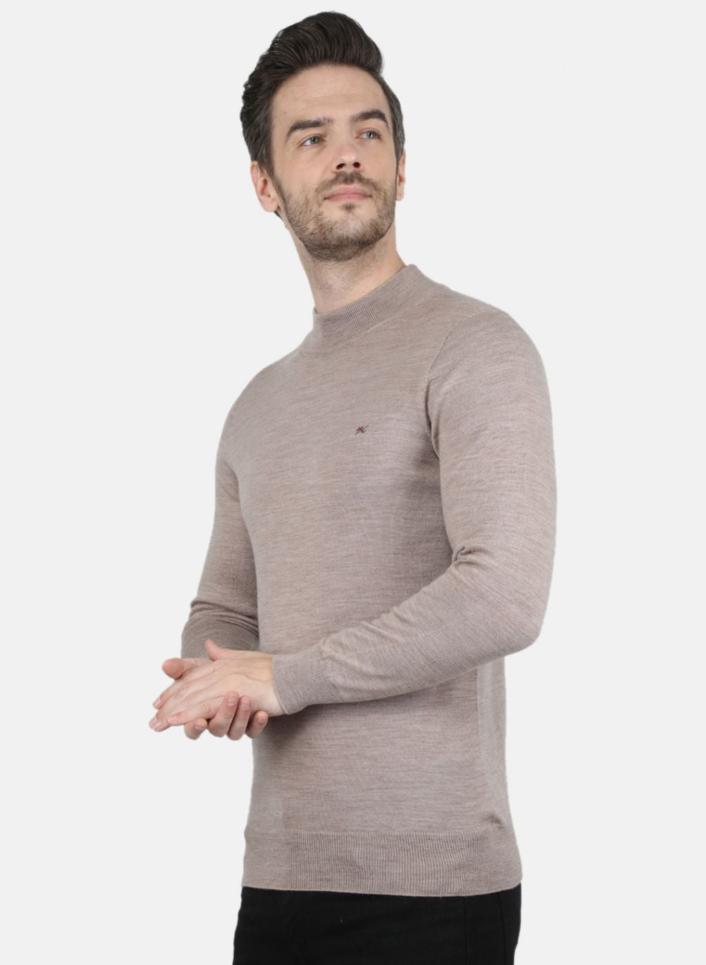 Men Beige Solid Pullover