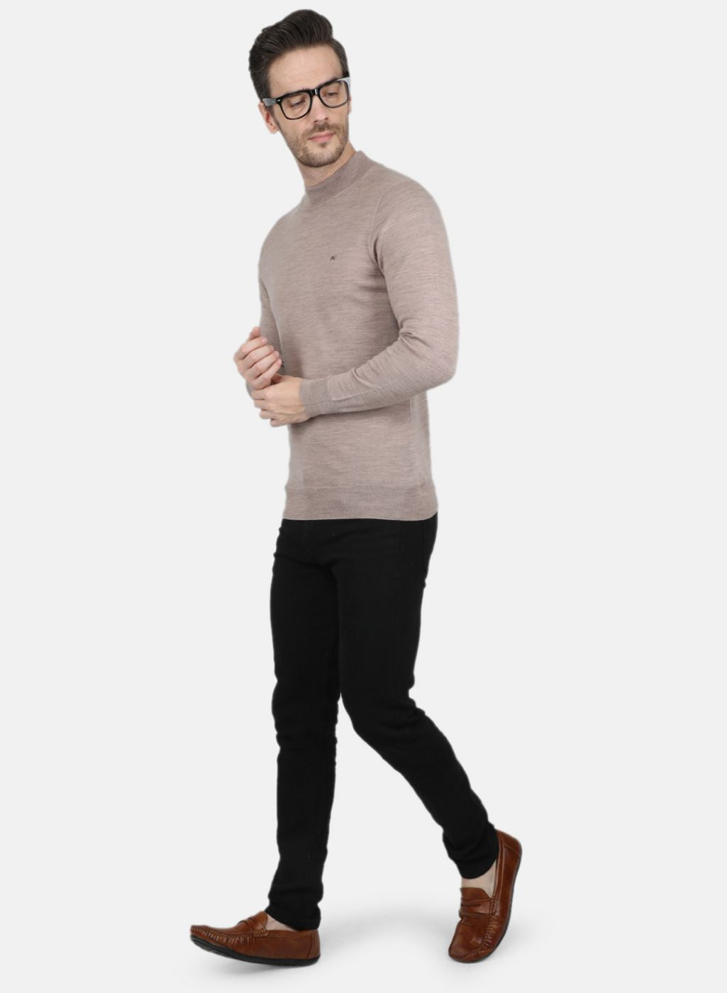 Men Beige Solid Pullover