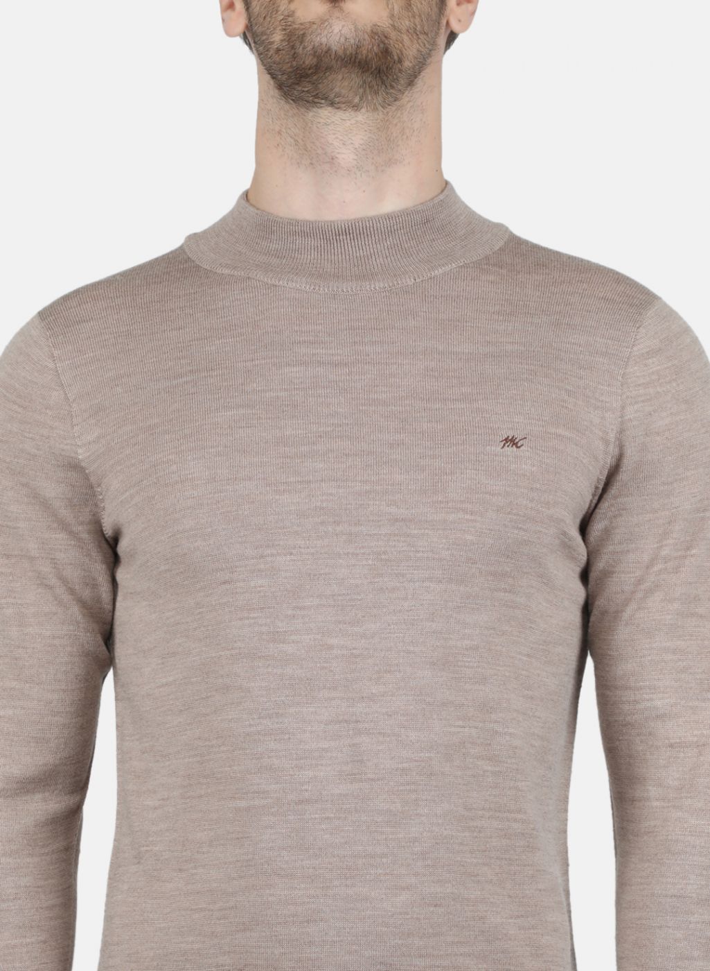 Men Beige Solid Pullover