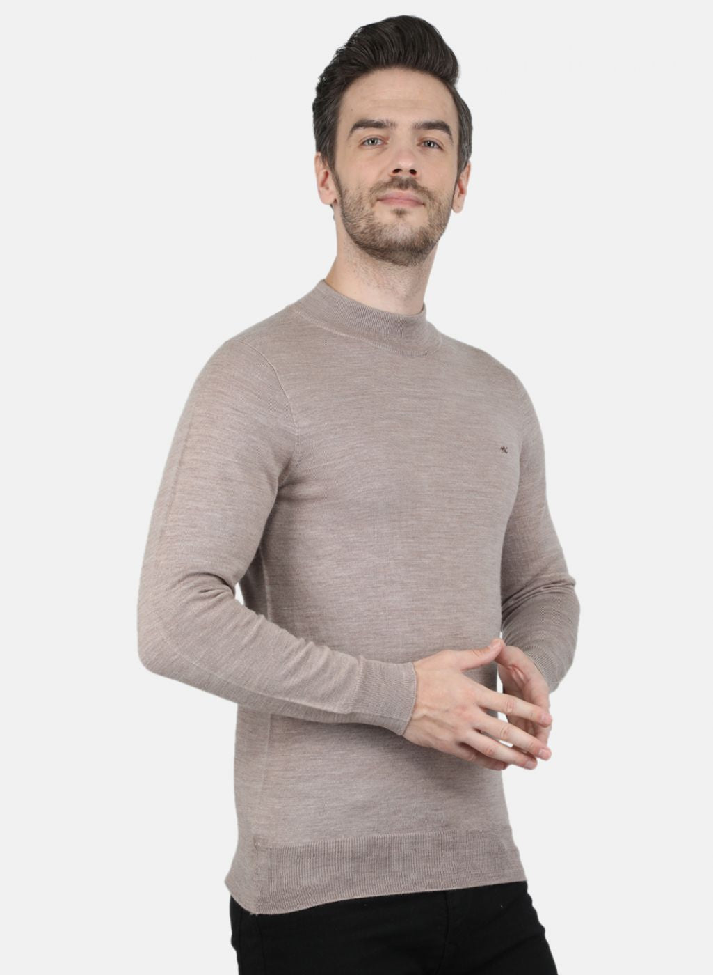 Men Beige Solid Pullover