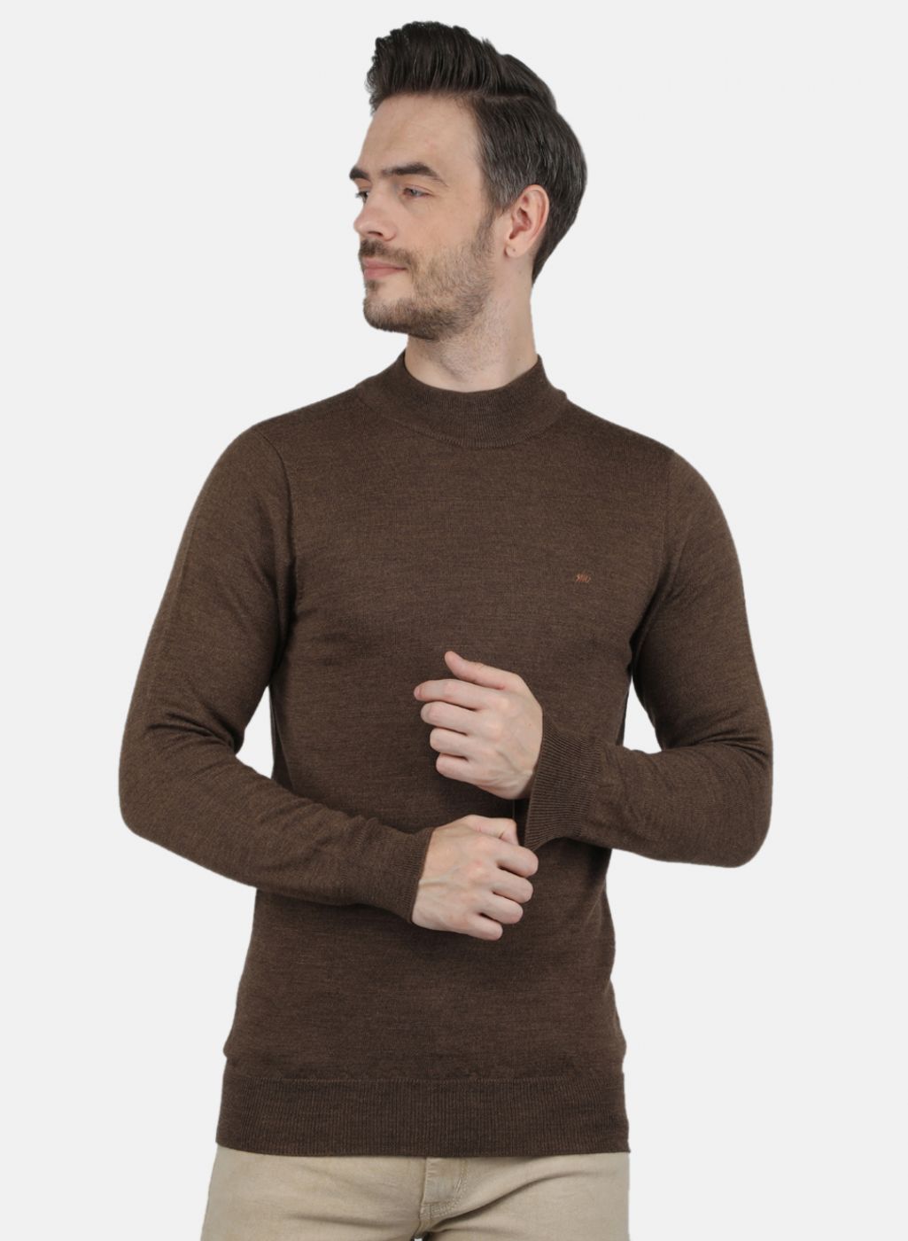 Men Brown Solid Pullover