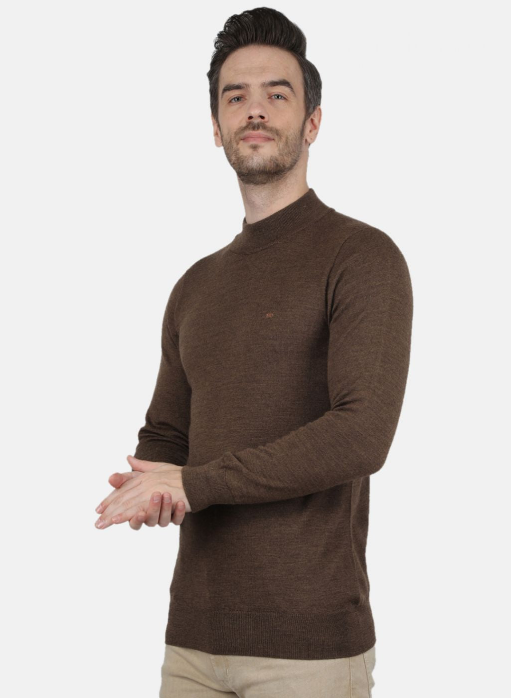 Men Brown Solid Pullover