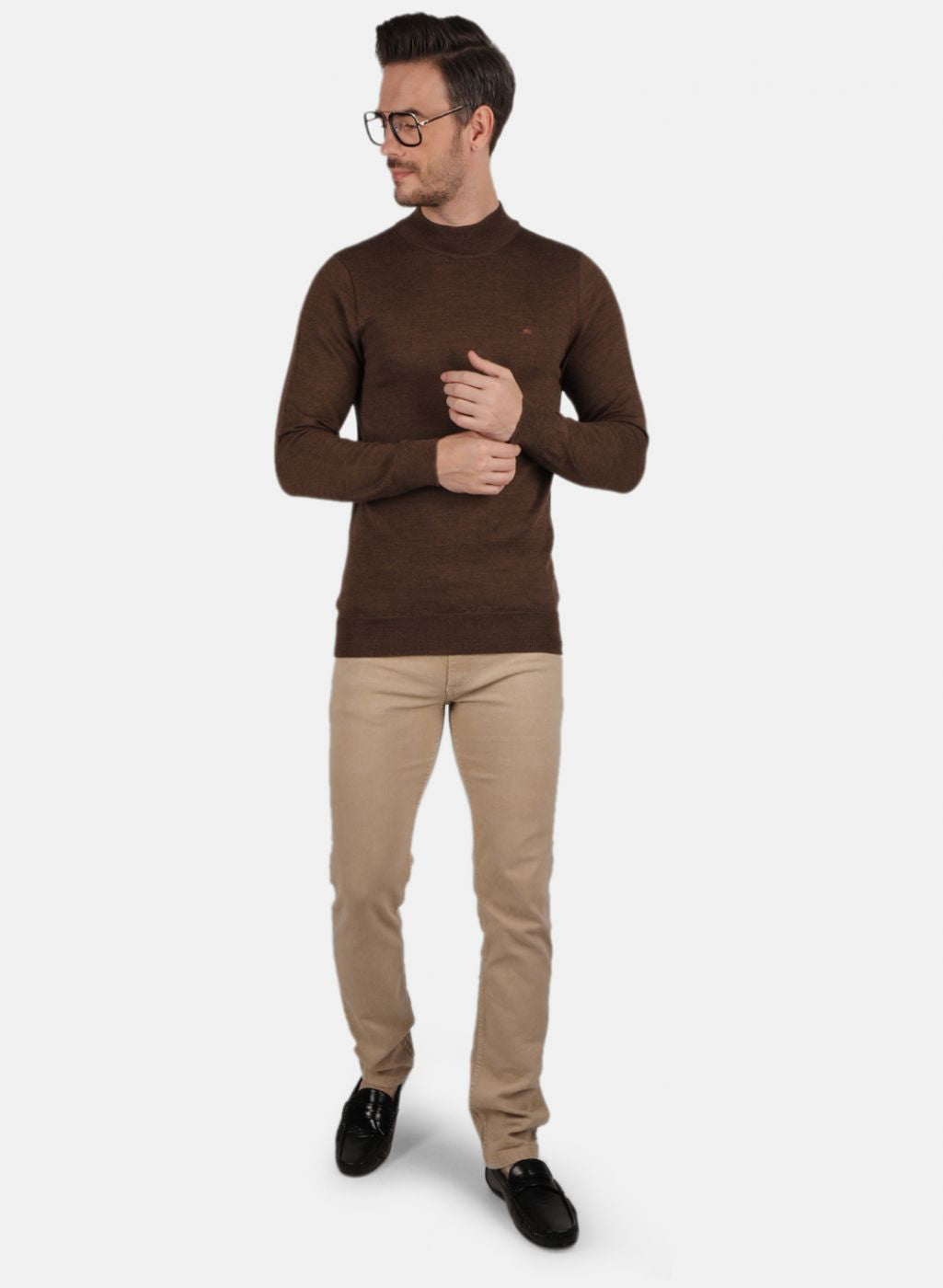 Men Brown Solid Pullover