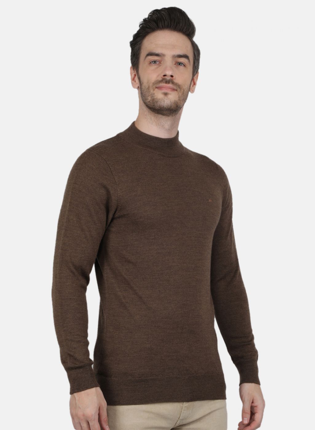 Men Brown Solid Pullover