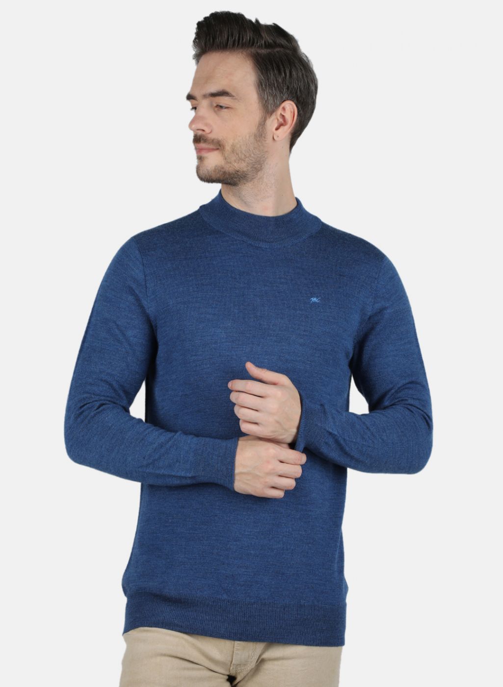 Men Blue Solid Pullover