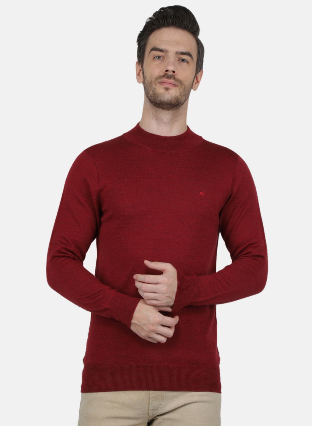 Men Maroon Solid Pullover